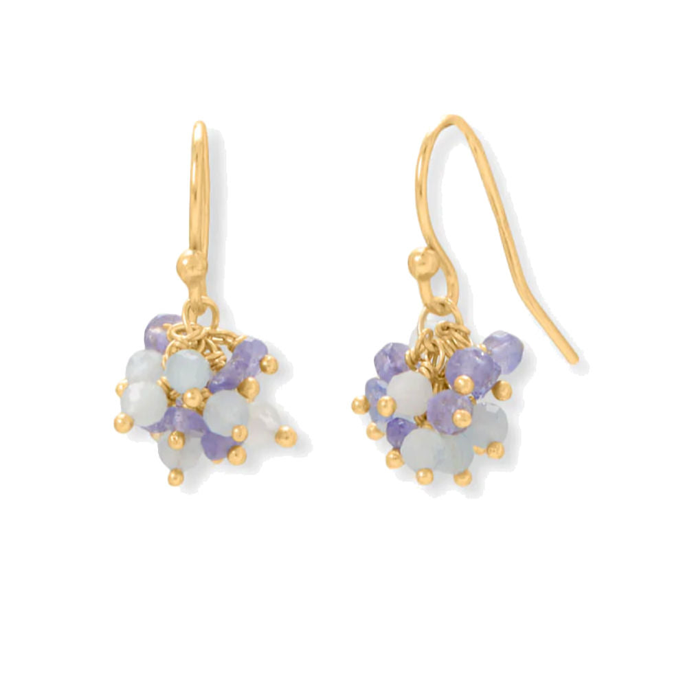 Aquamarine and Tanzanite Cluster Bead Earrings 14k Gold-plated Silver