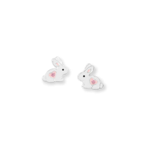Bunny Rabbit Stud Earrings with Pink Cubic Zirconia Childrens