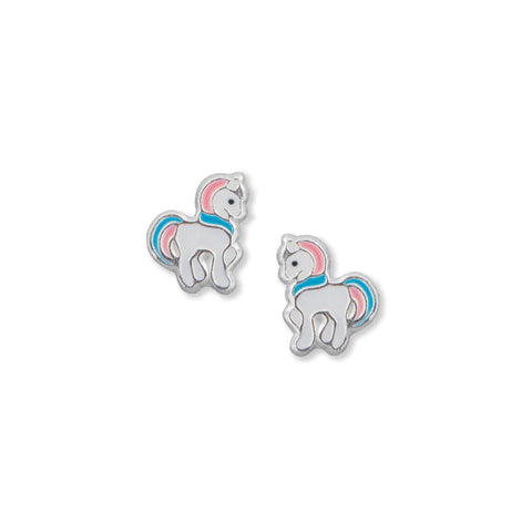 Unicorn Stud Earrings Pink and Blue Enamel Sterling Silver