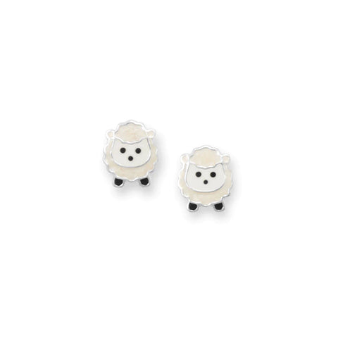 Sheep Lamb Stud Earrings Sterling Silver with Enamel Color Children's