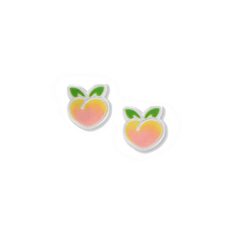 Peach Stud Earrings Sterling Silver with Enamel Color Childrens