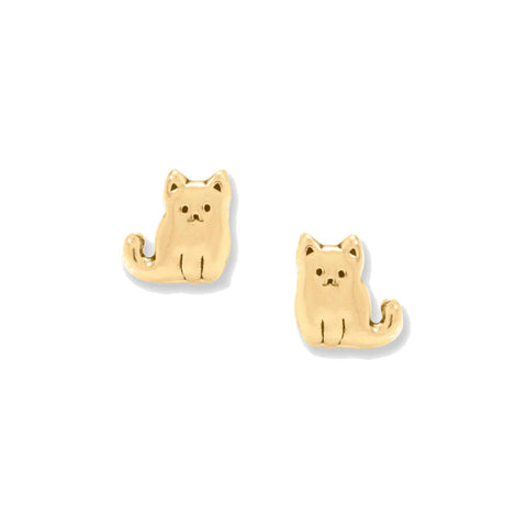Cute Sitting Kitty Cat Stud Earrings 14k Gold-plated Silver Childrens