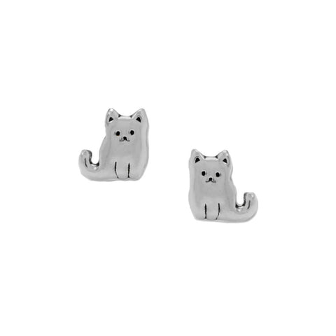 Cute Sitting Kitty Cat Stud Earrings Sterling Silver