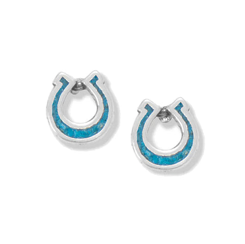 Turquoise Chip Horseshoe Earrings Sterling Silver