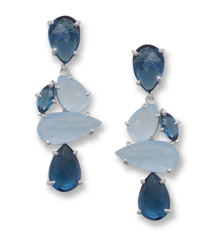 Multistone Blue Jade Dangle Earrings Rhodium on Silver