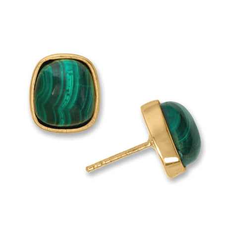 Malachite Stud Earrings 14k Gold-plated Silver