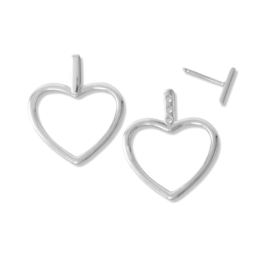 Large Polished Heart Outline Dangle Earrings Sterling Silver