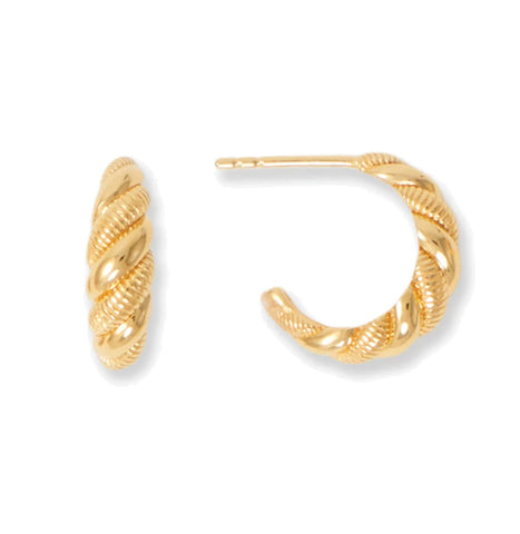 Twist 3/4 Hoop Earrings with Polished and Textured Finish 14k Gold-plated Silver