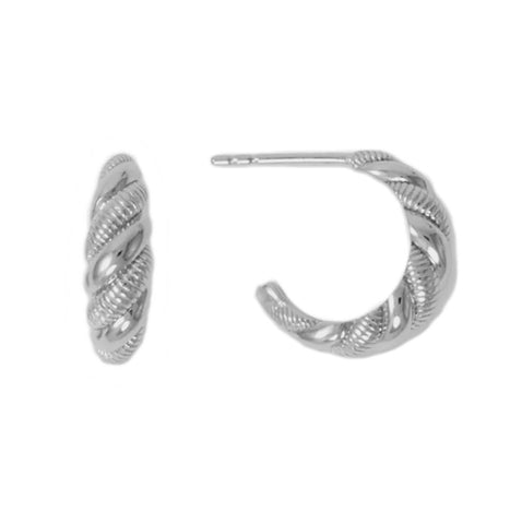 Twist 3/4 Hoop Earrings with Polished and Textured Finish Rhodium on Sterling Silver - Nontarnish