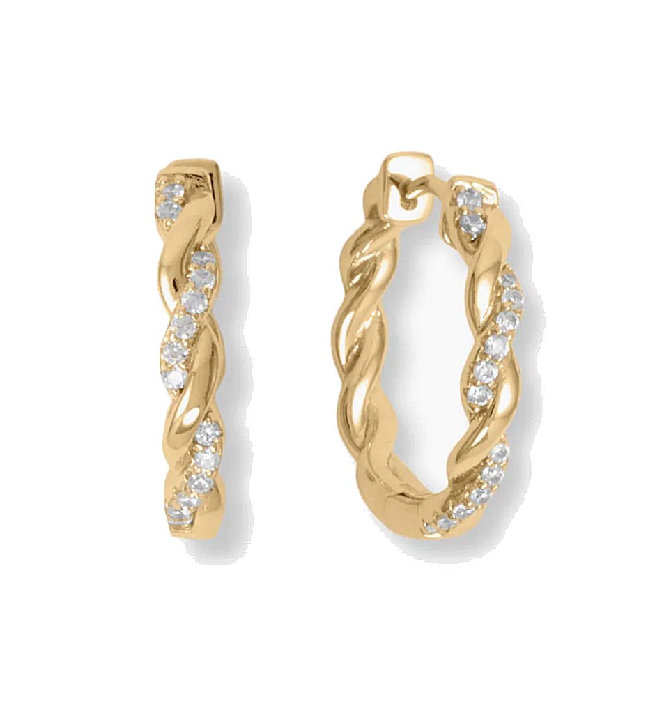 Hoop Earrings with Cubic Zirconia Twist 14k Gold-plated Silver