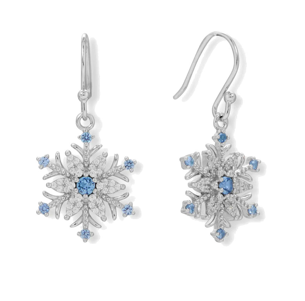 Snowflake Earrings with Blue and Clear Cubic Zirconia Rhodium-plated Christmas