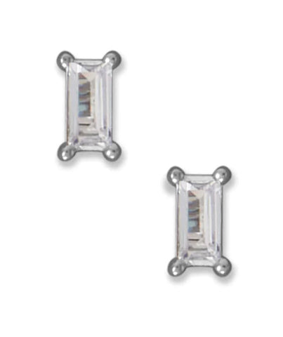 Cubic Zirconia Baguette Cut Stud Earrings Rhodium on Sterling Silver