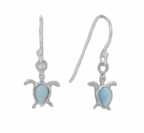 Sea Turtle Earrings with Genuine Larimar Stones Sterling Silver