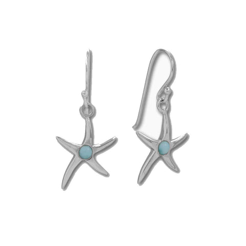 Starfish Earrings with Genuine Larimar Rhodium on Sterling Silver - Nontarnish