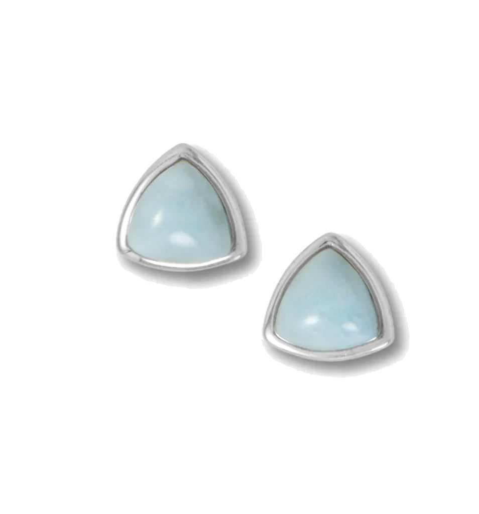 Larimar Stud Earrings Soft Triangle Shape Rhodium-plated Sterling Silver - Nontarnish