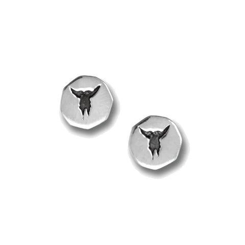 Sterling Silver Steer Skull Stud Earrings 9mm