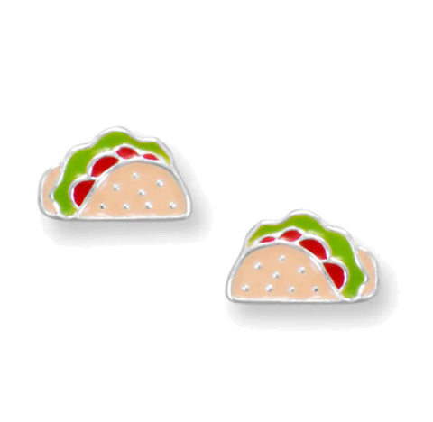 Taco Stud Earrings Sterling Silver with Enamel Color