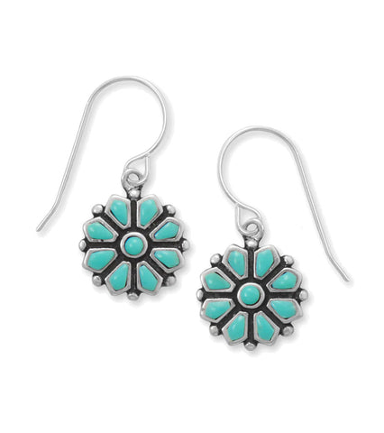 Sterling Silver Turquoise Earrings Flower Design