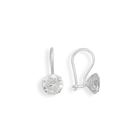 Latch Ear Wire 8mm Cubic Zirconia Earrings Prong Set Sterling Silver