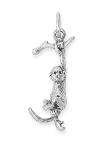 Monkey Charm Hanging on a Branch Sterling Silver
