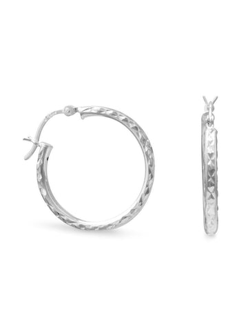 Diamond-cut 30mm Hoop Earrings Sterling Silver Click Close