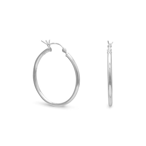 Hoop Earrings Medium 2mm x 28mm Round Tube Sterling Silver