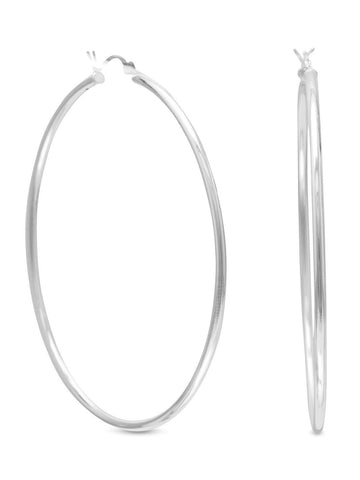 Hoop Earrings 60mm Shoulder Duster Extra Extra Large 2mm Width Round Tube Sterling Silver