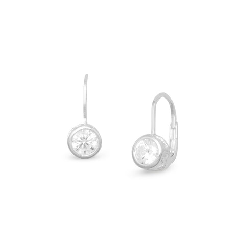 Cubic Zirconia Bezel Set Lever Back Earrings Sterling Silver 6mm Teens