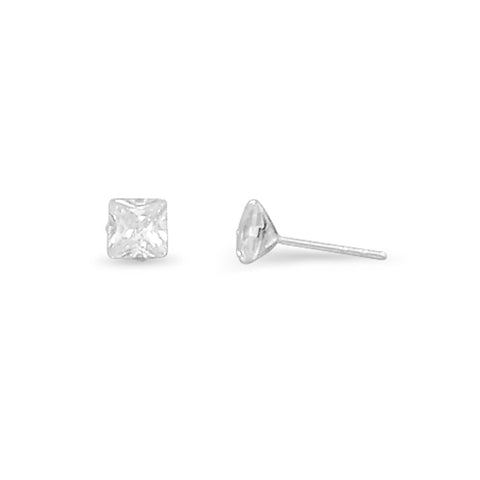 Square Cut 5mm Cubic Zirconia Stud Sterling Silver Earrings