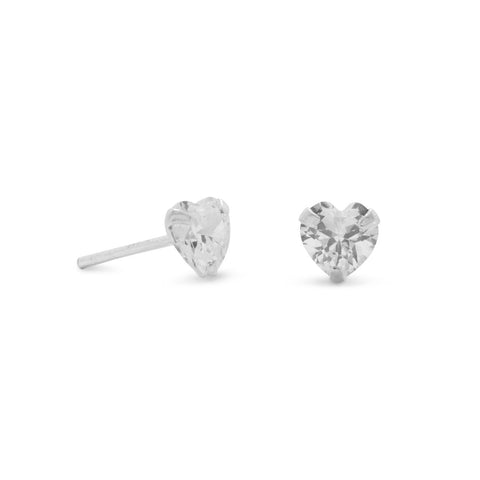 Heart Shape Post Stud Earrings Cubic Zirconia Sterling Silver 5mm