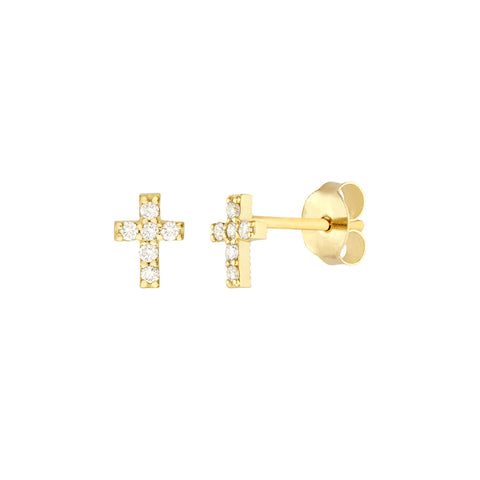 14k Yellow Gold and Genuine Diamond Cross Stud Earrings