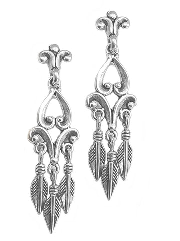 Feather Drop Dangle Earrings Fleuree Design Sterling Silver