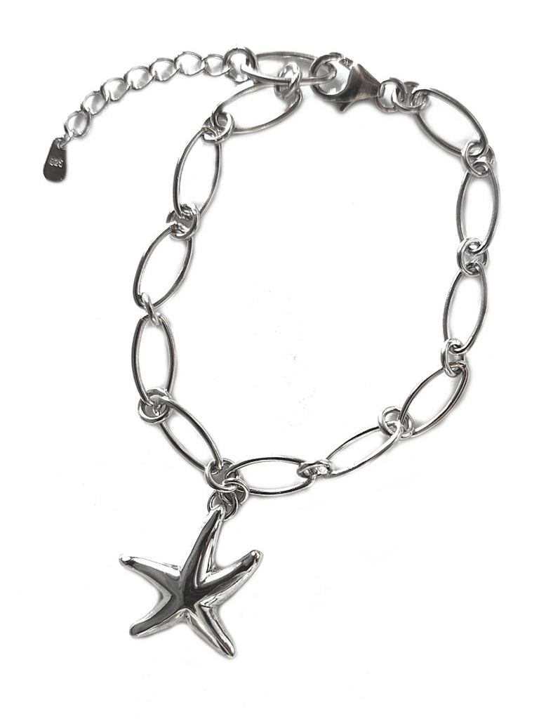 Sterling Silver Starfish Long Link Charm Bracelet