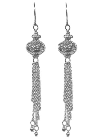 Tassel Dangle Earrings with Filigree Ball Sterling Silver