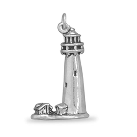 Lighthouse Charm Pendant 3-D Sterling Silver, Made in the USA