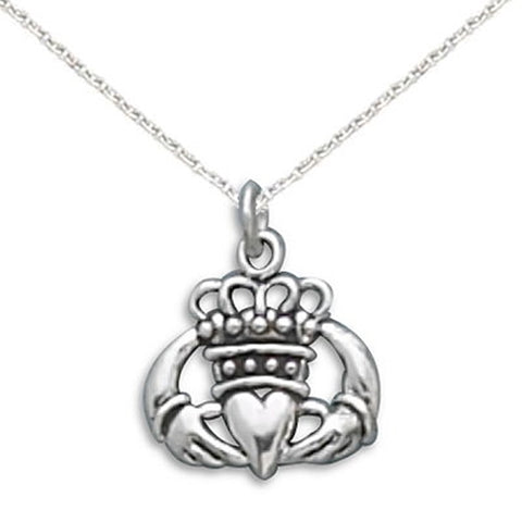 Claddagh Oxidized Sterling Silver Charm Pendant with Chain