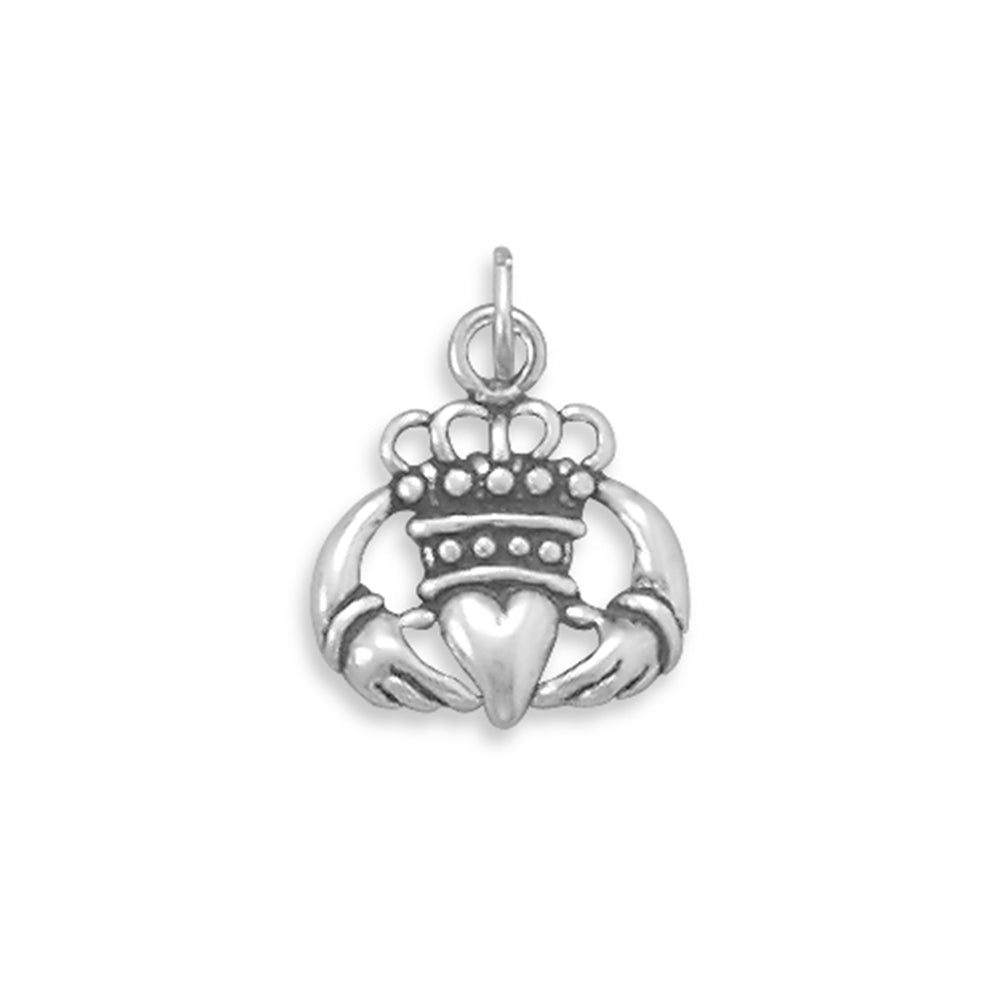 Claddagh Oxidized Sterling Silver Charm, Made in the USA