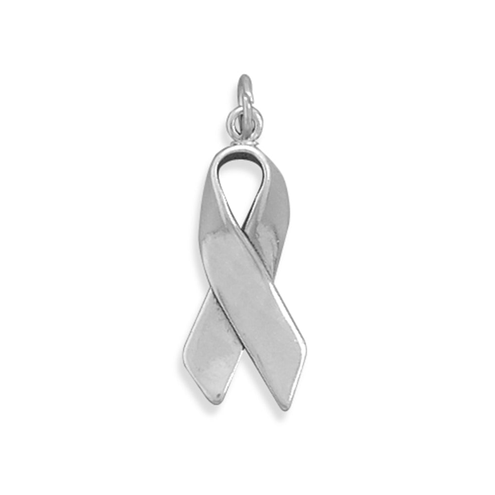 Folded Ribbon Awareness Charm Sterling Silver, Made in the USA