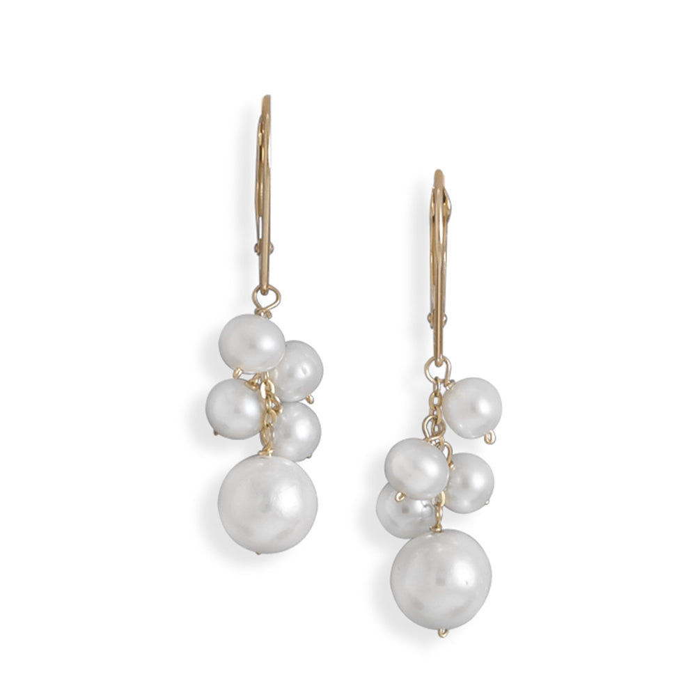 Cultured Freshwater Pearl Cluster Earrings 14k Yellow Gold-Filled with Lever Back