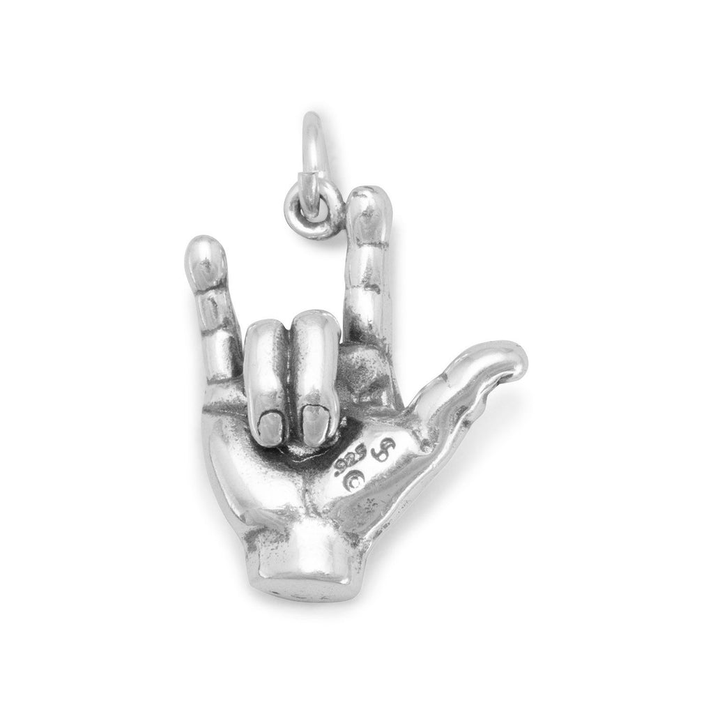 I Love You Hand Sign Language Charm Sterling Silver