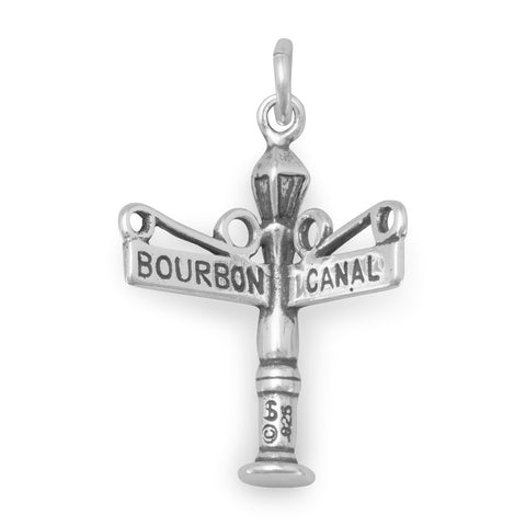 Bourbon and Canal Street Sign Lamp Post Charm Sterling Silver