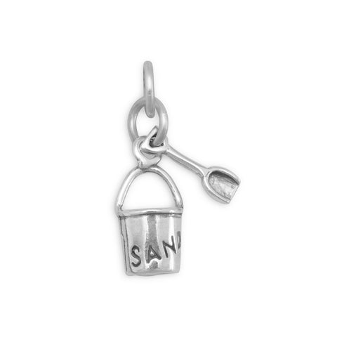 Sand Pail with Shovel Charm Sterling Silver, Made in the USA