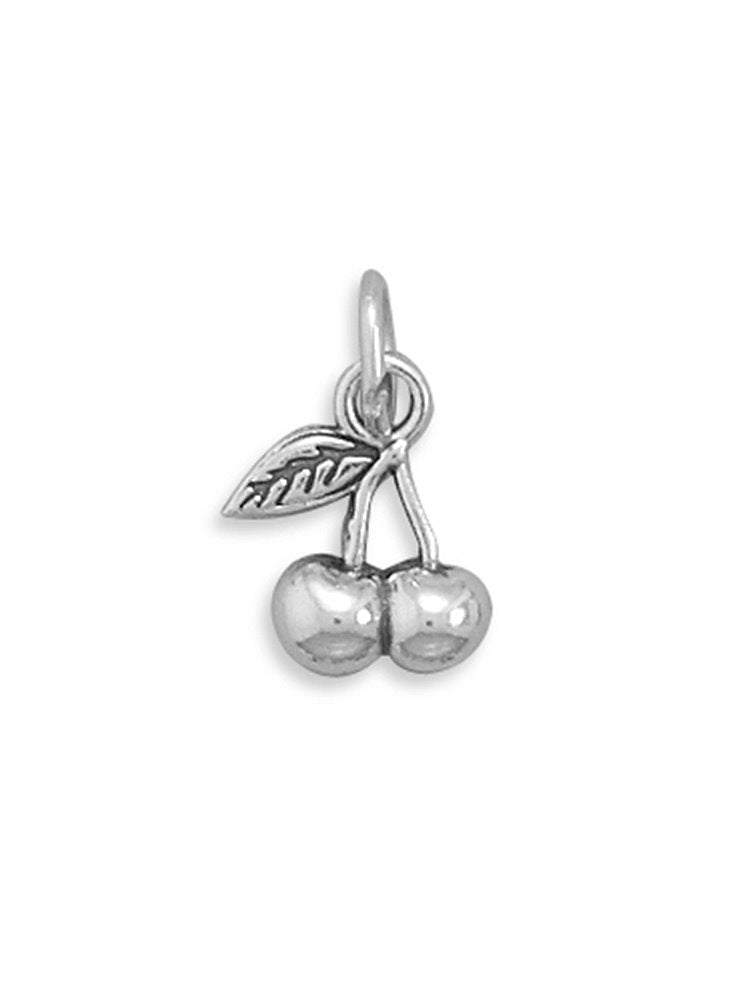 3-D Two Cherries Cherry Charm Sterling Silver, Made in the USA