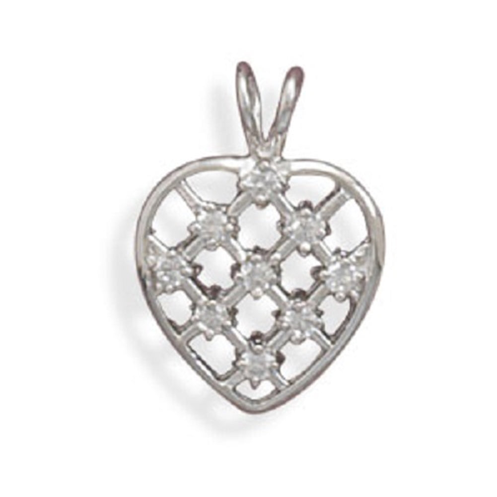 Heart Pendant with Cubic Zirconia Lattice Design Sterling Silver