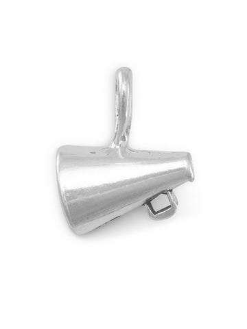 Small Megaphone Cheering 3-D Charm Sterling Silver, Made in the USA