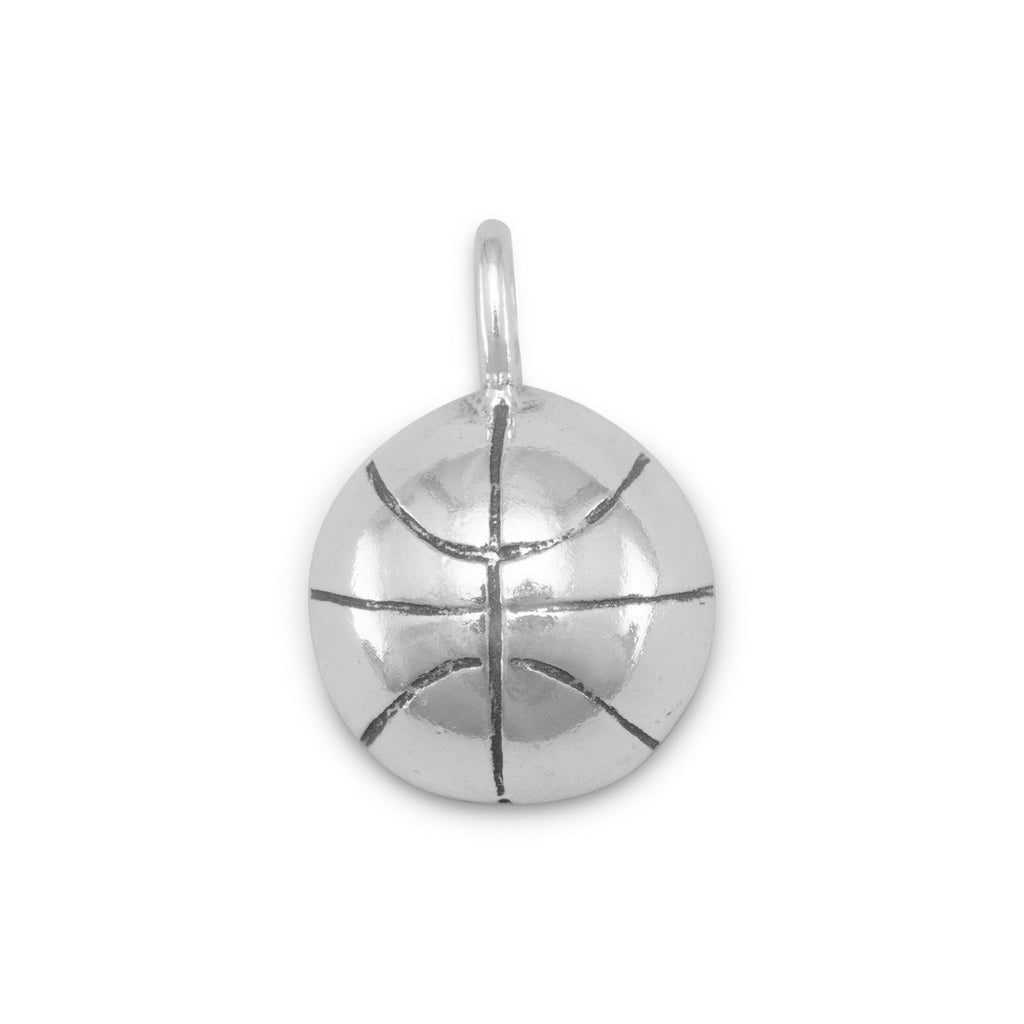 Half Round Basketball Charm Pendant Sterling Silver, Made in the USA