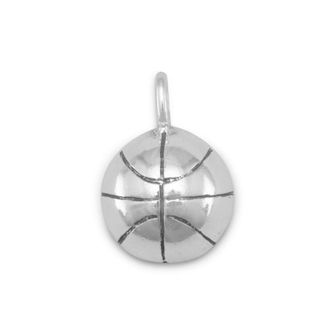 Half Round Basketball Charm Pendant Sterling Silver, Made in the USA