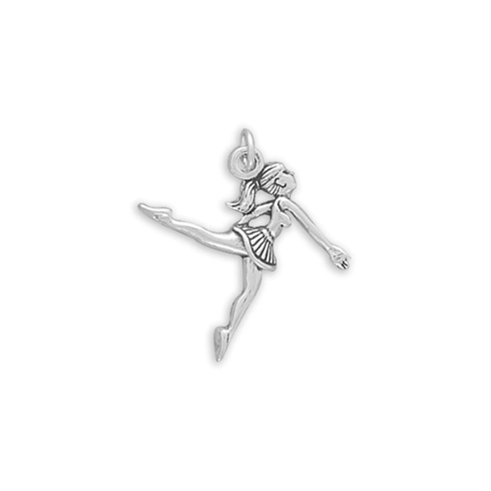 Dancer Ballerina with Ponytail Dancing Charm Sterling Silver, Made in the USA