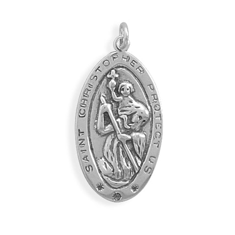 Saint Christopher Medal Sterling Silver Oval Charm