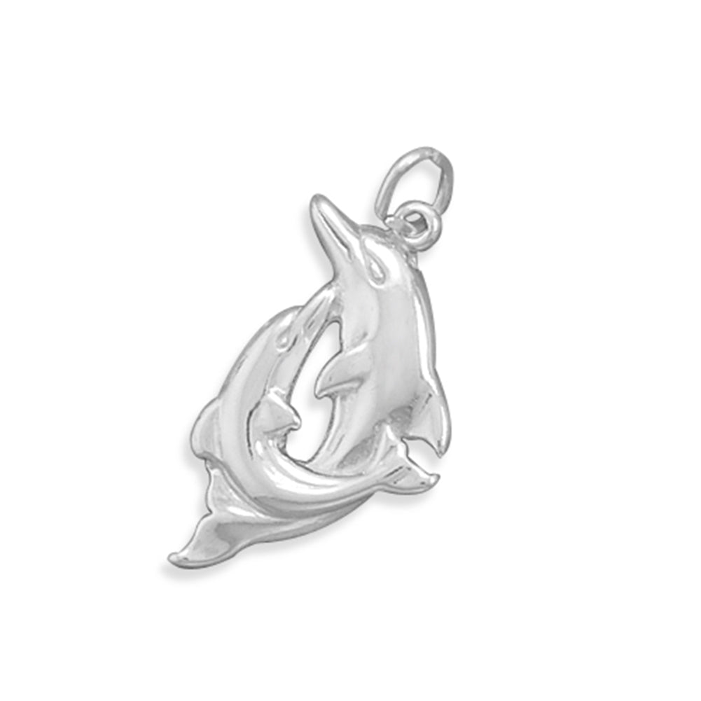 Playful Dolphins Charm Polished Sterling Silver
